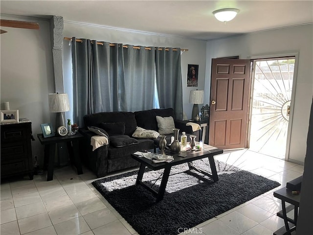 living room with crown molding