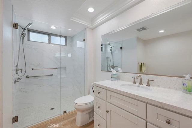 5110 Via Donaldo, Yorba Linda, CA 92886 - bathroom with a marble finish shower, vanity, and recessed lighting