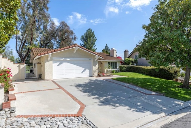 5110 Via Donaldo, Yorba Linda, CA 92886 - view of front of property with stucco siding, a garage, a front yard, a tiled roof, and concrete driveway