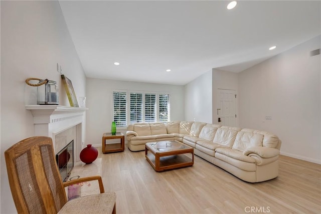 5110 Via Donaldo, Yorba Linda, CA 92886 - living area with wood finished floors, recessed lighting, baseboards, and a fireplace with flush hearth