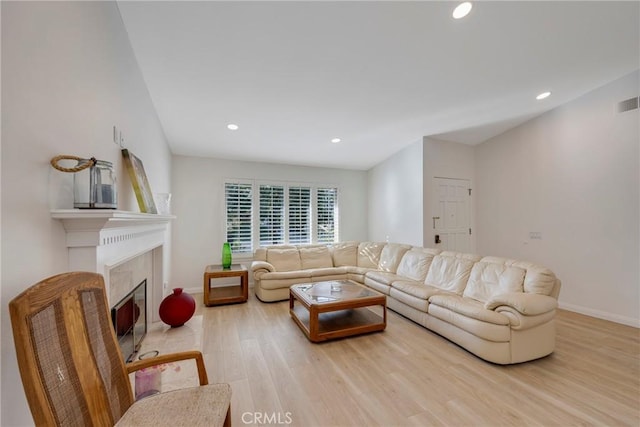 5110 Via Donaldo, Yorba Linda, CA 92886 - living area with wood finished floors, recessed lighting, and a fireplace with flush hearth