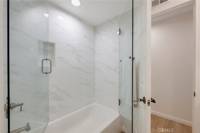 5110 Via Donaldo, Yorba Linda, CA 92886 - bathroom with combined bath / shower with glass door, wood finished floors, and baseboards