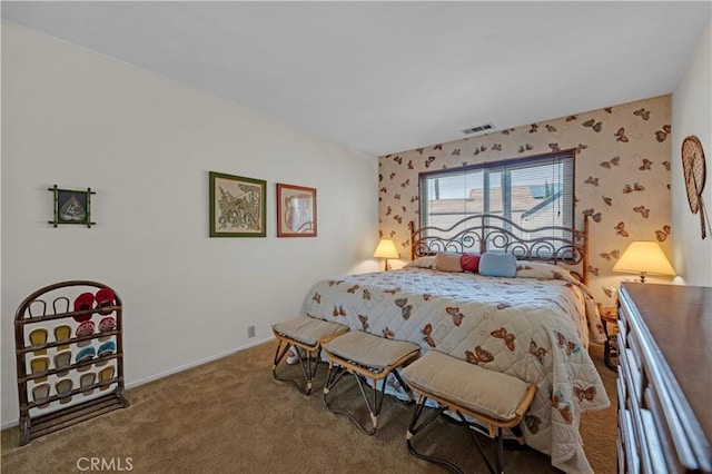 23316 Gray Fox Dr, Canyon Lake, CA 92587 - carpeted bedroom featuring wallpapered walls and baseboards