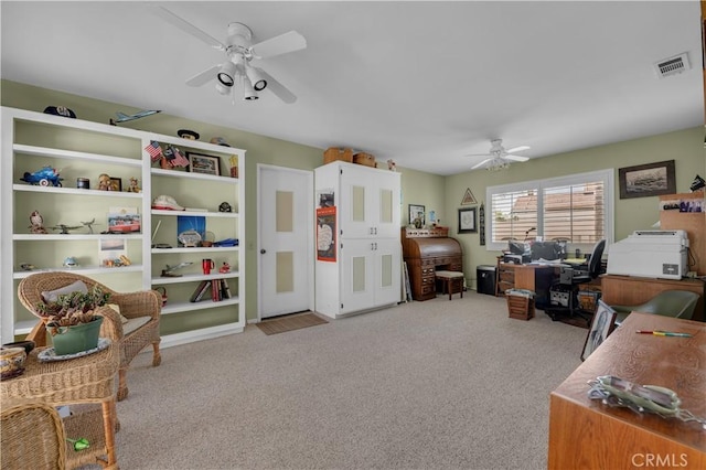 23316 Gray Fox Dr, Canyon Lake, CA 92587 - home office with a ceiling fan and light colored carpet