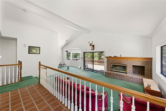179 Chippewa Ln, Lake Arrowhead, CA 92352 - corridor featuring an upstairs landing, carpet floors, and baseboards