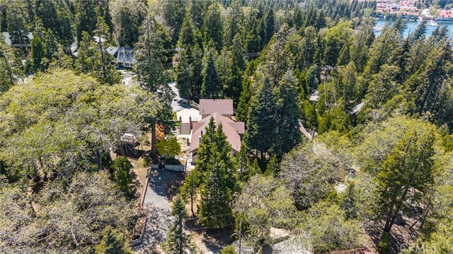 179 Chippewa Ln, Lake Arrowhead, CA 92352 - aerial view of property and surrounding area featuring a nearby body of water and a forest