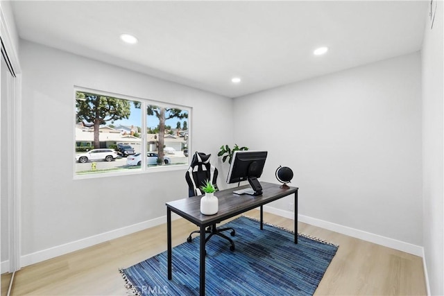 1608 E Helmick St, Carson, CA 90746 - office area featuring light wood-type flooring, baseboards, and recessed lighting