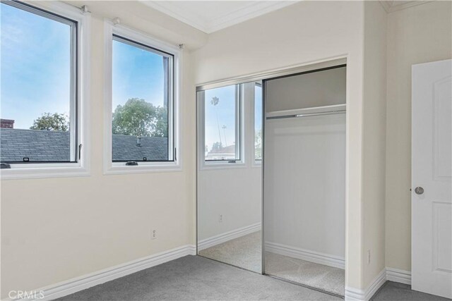 66 N Allen Ave Unit 3, Pasadena, CA 91106 - unfurnished bedroom featuring carpet floors, ornamental molding, a closet, and baseboards