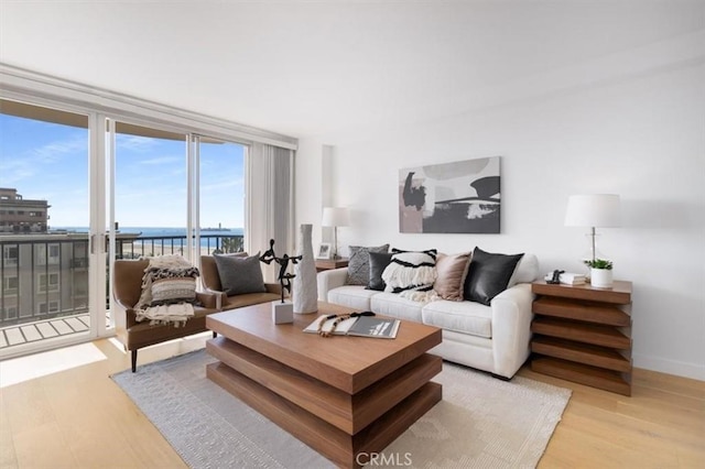 850 E Ocean Blvd Unit 602, Long Beach, CA 90802 - living room with light wood-style floors, a water view, and floor to ceiling windows