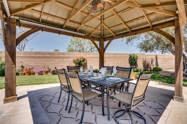 17301 Elsinore Cir, Huntington Beach, CA 92647 - view of patio with a gazebo, outdoor dining area, and fence