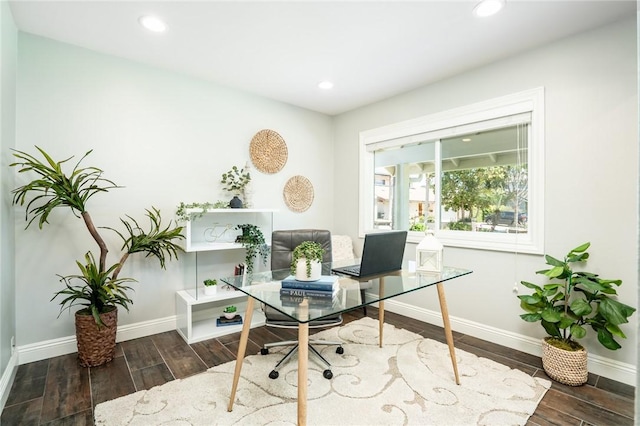 17301 Elsinore Cir, Huntington Beach, CA 92647 - office with wood finished floors, baseboards, and recessed lighting