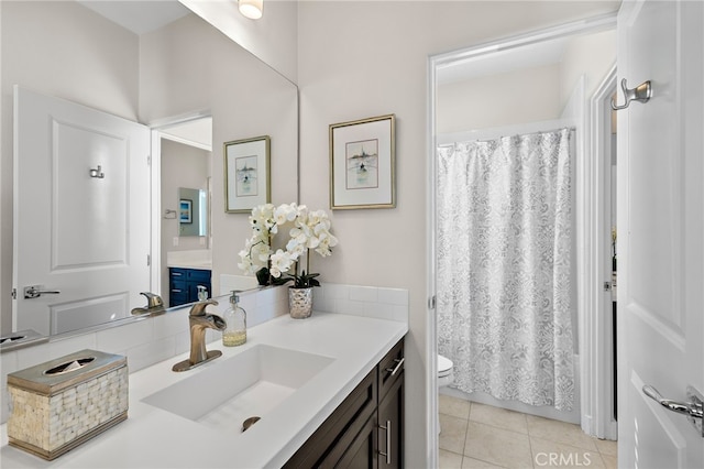 7051 Sitio Caliente, Carlsbad, CA 92009 - bathroom featuring vanity, tile patterned floors, and a shower with shower curtain
