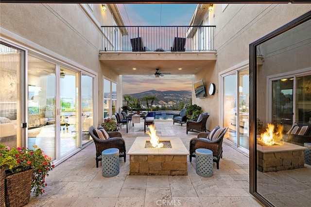 7051 Sitio Caliente, Carlsbad, CA 92009 - patio / terrace featuring a fire pit, a patio area, and ceiling fan