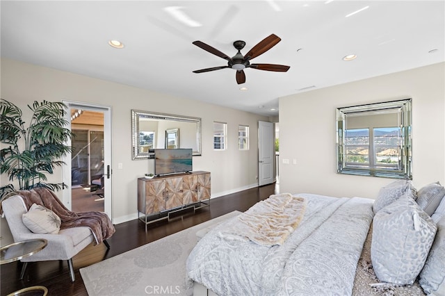 7051 Sitio Caliente, Carlsbad, CA 92009 - bedroom with recessed lighting, dark wood-type flooring, ceiling fan, and a walk in closet