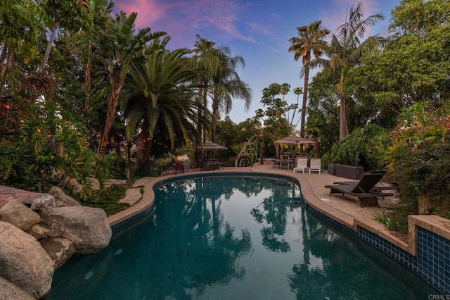 10845 Mystery Mountain Rd, Valley Center, CA 92082 - swimming pool featuring a patio area, a gazebo, and outdoor dining space