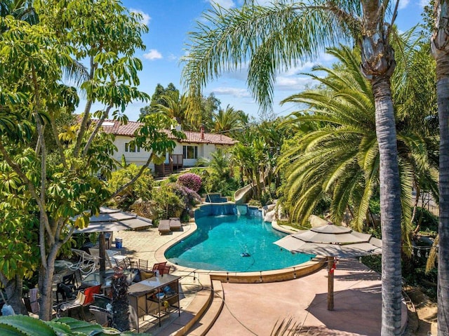 10845 Mystery Mountain Rd, Valley Center, CA 92082 - outdoor pool with a water slide and a patio