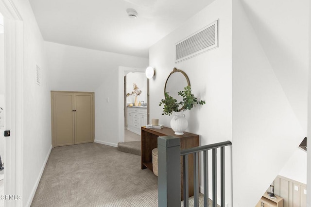 1858 Laurel Bay Dr, Pasadena, CA 91105 - corridor with carpet floors, an upstairs landing, and baseboards
