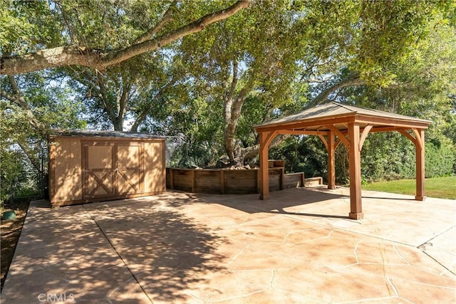 10885 San Marcos Rd, Atascadero, CA 93422 - view of patio / terrace featuring a storage shed, a gazebo, and an outdoor structure
