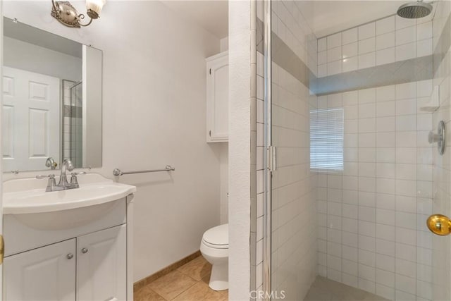 10885 San Marcos Rd, Atascadero, CA 93422 - full bathroom featuring a shower stall, toilet, vanity, and tile patterned floors