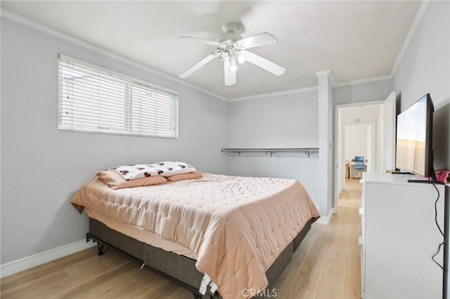 3686 Palo Verde Ave, Long Beach, CA 90808 - bedroom with ornamental molding, light wood-style floors, baseboards, and ceiling fan