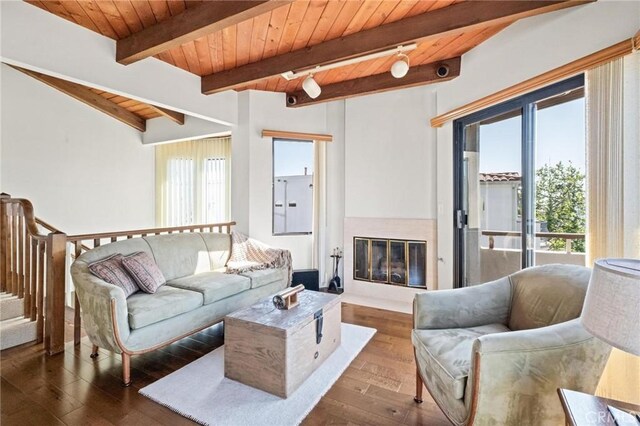 444 30th St, Manhattan Beach, CA 90266 - living room with wood ceiling, plenty of natural light, hardwood / wood-style floors, and a fireplace with flush hearth