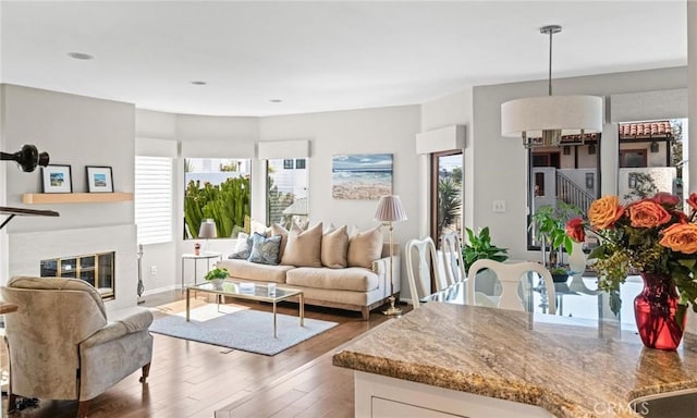444 30th St, Manhattan Beach, CA 90266 - living area featuring hardwood / wood-style flooring and a glass covered fireplace