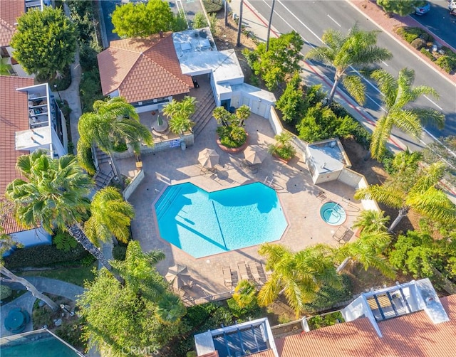 view from above of property with a pool