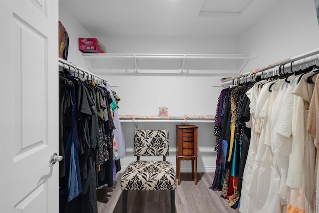 11374 Desert View Rd, Pinon Hills, CA 92372 - spacious closet with attic access and wood finished floors