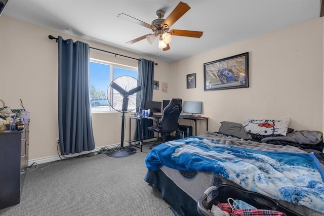 11374 Desert View Rd, Pinon Hills, CA 92372 - carpeted bedroom featuring an office area, baseboards, and a ceiling fan