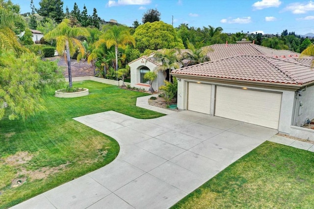 3522 Lancewood Way, Fallbrook, CA 92028 - mediterranean / spanish house with a front lawn, stucco siding, a tile roof, and driveway