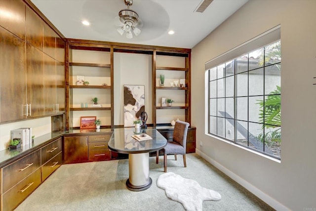3522 Lancewood Way, Fallbrook, CA 92028 - office featuring light carpet, a ceiling fan, baseboards, and recessed lighting
