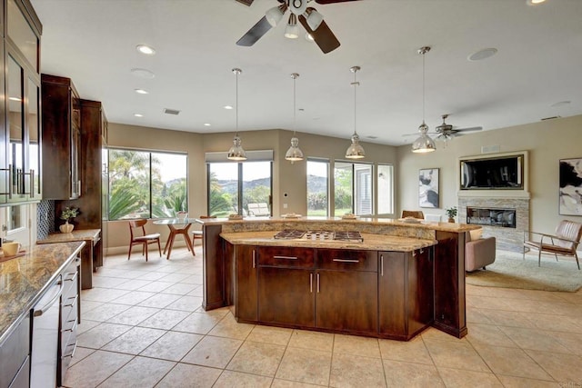 3522 Lancewood Way, Fallbrook, CA 92028 - kitchen with ceiling fan, stainless steel gas cooktop, healthy amount of natural light, and recessed lighting