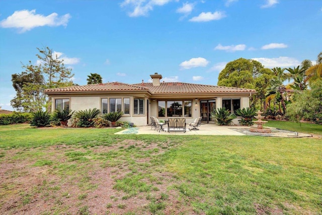 3522 Lancewood Way, Fallbrook, CA 92028 - back of house featuring a patio area, a yard, a chimney, and stucco siding