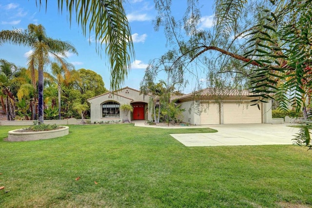 3522 Lancewood Way, Fallbrook, CA 92028 - mediterranean / spanish-style house featuring stucco siding, a front lawn, and a garage
