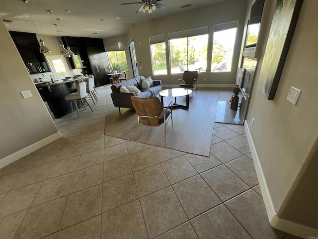 3522 Lancewood Way, Fallbrook, CA 92028 - living room featuring a ceiling fan and light tile patterned flooring