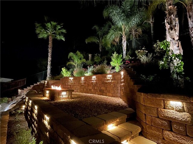 view of yard at night