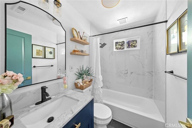 22384 Crest Forest Dr, Cedarpines Park, CA 92322 - bathroom with toilet, shower / tub combo, and vanity