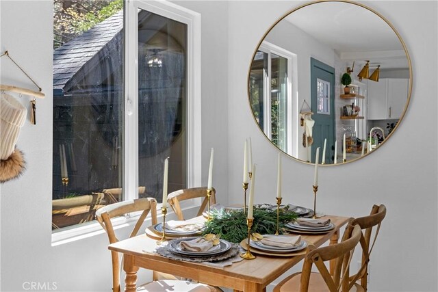 22384 Crest Forest Dr, Cedarpines Park, CA 92322 - dining area view of stucco siding