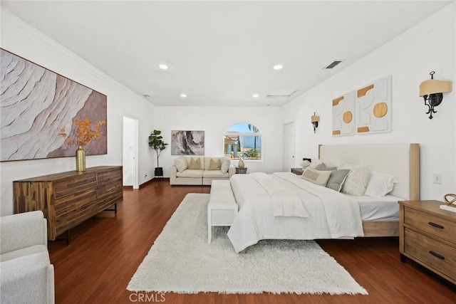 335 Montechico Dr, Monterey Park, CA 91754 - bedroom featuring dark wood-type flooring, recessed lighting, and crown molding
