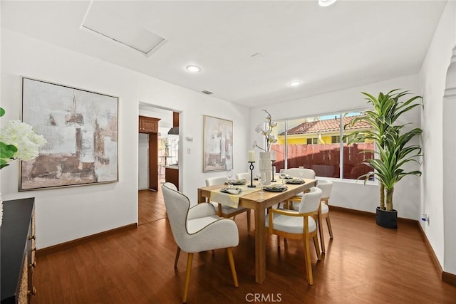 335 Montechico Dr, Monterey Park, CA 91754 - dining space featuring attic access, baseboards, wood finished floors, and recessed lighting