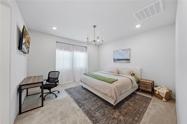 40545 Melrose Dr, Temecula, CA 92591 - bedroom with carpet flooring, a chandelier, and recessed lighting