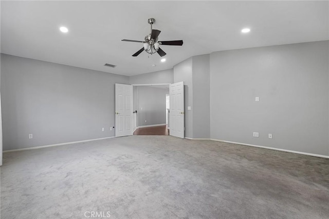 26426 Cardinal Dr, Canyon Country, CA 91387 - unfurnished bedroom with carpet, vaulted ceiling, baseboards, recessed lighting, and ceiling fan
