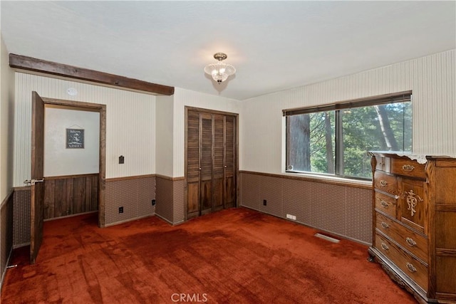 26638 Lake Forest Dr, Twin Peaks, CA 92391 - empty room with wainscoting, carpet flooring, and wallpapered walls