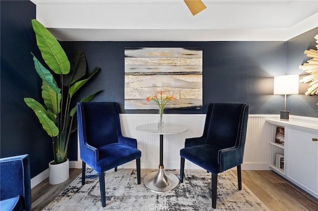 5100 Riverton Ave Unit 14, North Hollywood, CA 91601 - living area featuring wood finished floors and a wainscoted wall