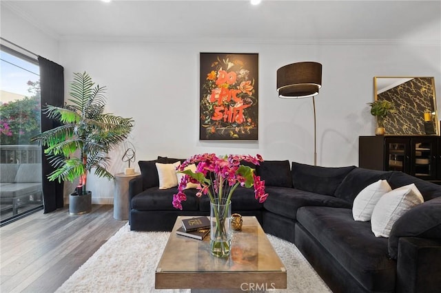5100 Riverton Ave Unit 14, North Hollywood, CA 91601 - living area with wood finished floors, ornamental molding, and recessed lighting