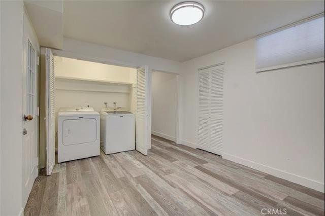 5100 Riverton Ave Unit 14, North Hollywood, CA 91601 - washroom with independent washer and dryer, light wood-style floors, and baseboards