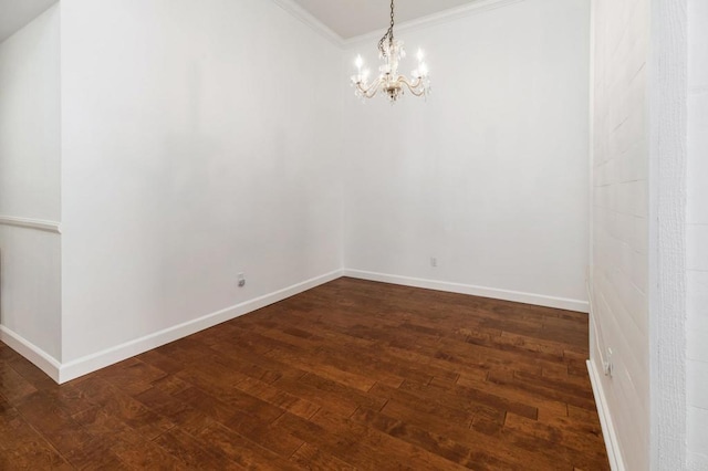 816 Caminito Azul, Carlsbad, CA 92011 - unfurnished room with ornamental molding, a chandelier, dark wood-style flooring, and baseboards