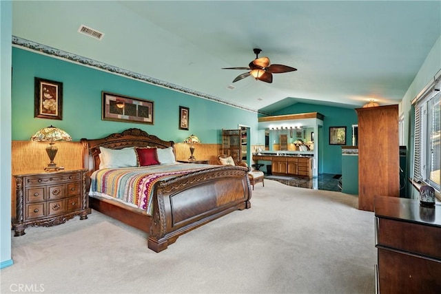 5145 Northfork Pl, Paso Robles, CA 93446 - bedroom with carpet, lofted ceiling, and ceiling fan