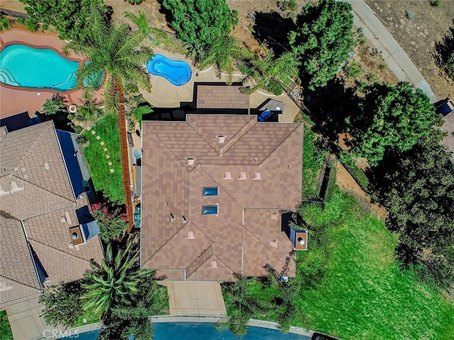 aerial view of a pool area