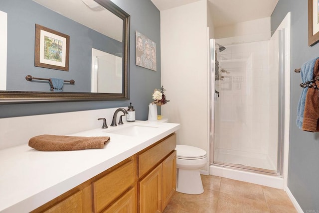 2217 Corte, San Simeon, Chula Vista, CA 91914 - bathroom featuring a shower stall, toilet, tile patterned flooring, and vanity